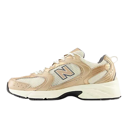 New Balance 530 turtledove con gold metallic y magnet